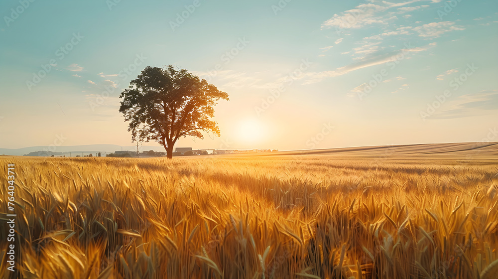 Scenic Midsummer Countryside: A July Afternoon in the Golden Wheat Field
