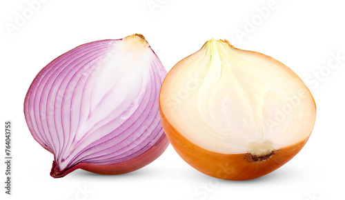 half onion bulbs isolated on white background