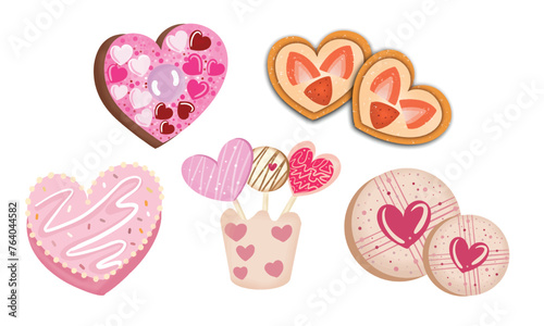 set of sweet cookies valentine, dessert cookies pink, cookies love