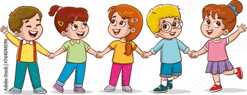 happy children holding hands school cartoon vector