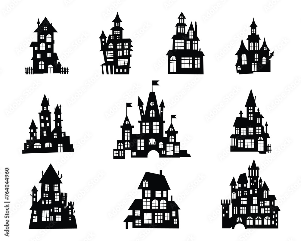 Towers and castles icons set. Castle tower silhouette in a flat style.