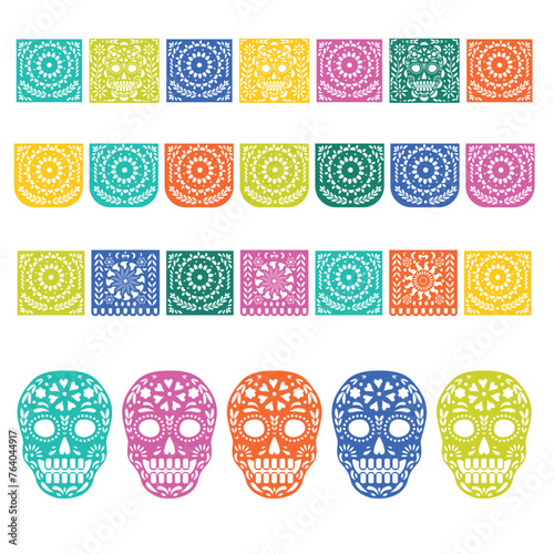 Colorful Mexican perforated papel picado banner.