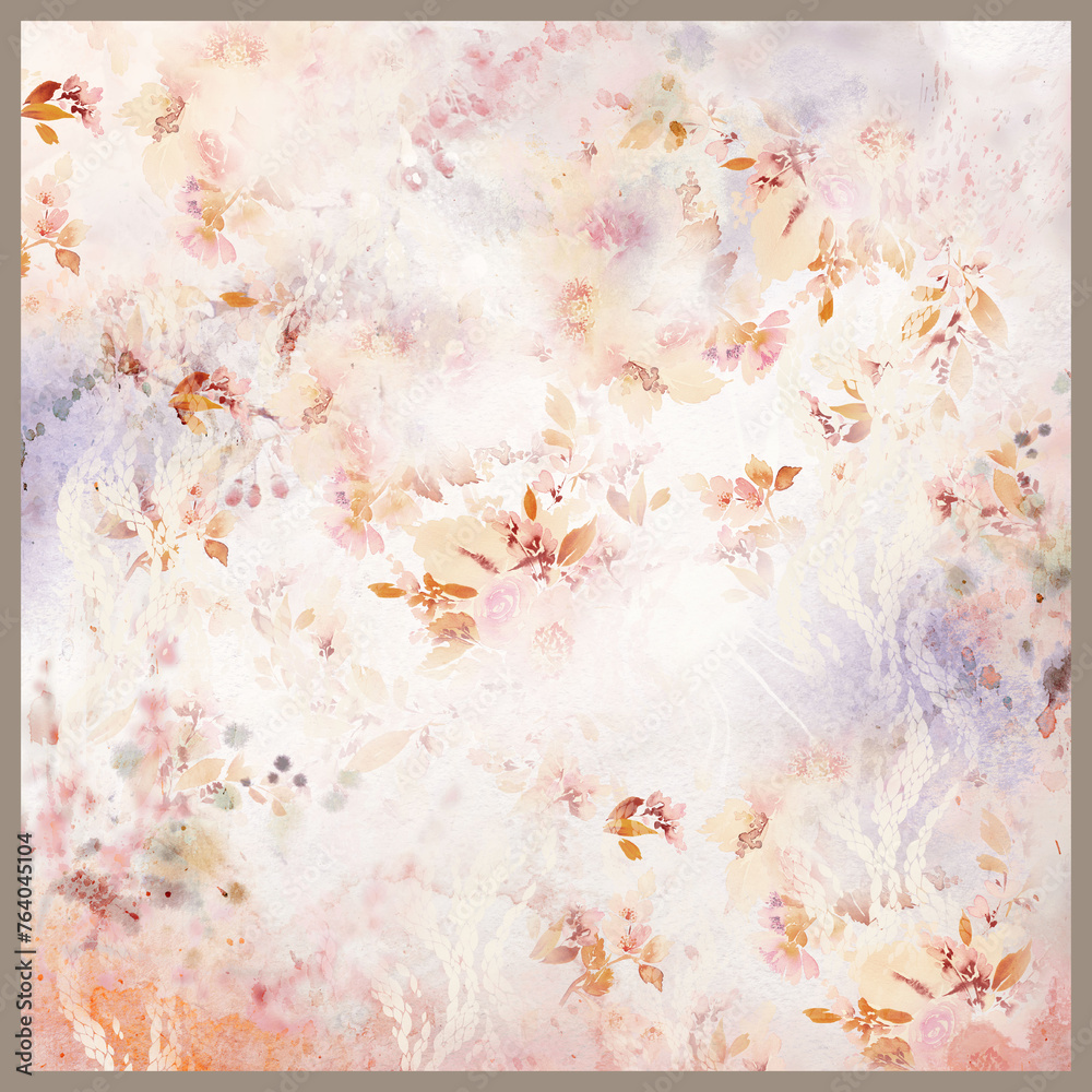 abstract cloudy background, floral detailed scarf pattern design - obrazy, fototapety, plakaty 