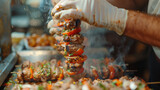 man making a shish kebab on the grill,ai