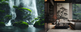 Japanese garden with Room View - Waterfall Panorama