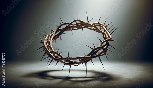 Crown of Thorns on Grey Background with Copy Space for Easter and Good Friday Concepts