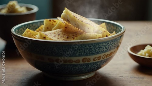 a bowl of socca bread, a typical French dish photo