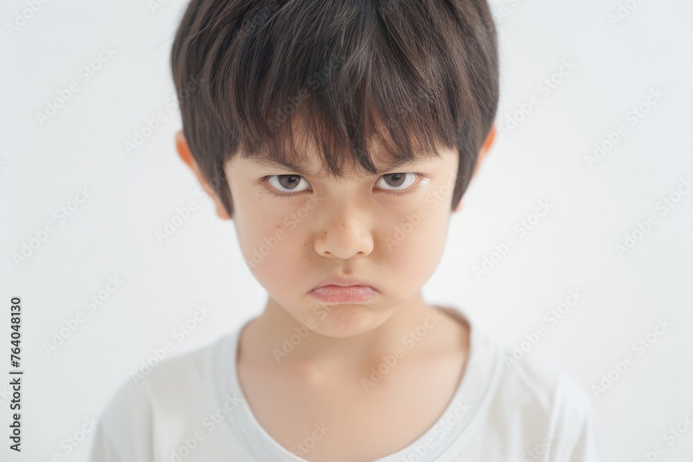 怒っている日本人の男の子のアップ写真(決意・睨む・悔しさ・いじめ・許せない) 怒っている日本人の男の子のアップ写真(決意・睨む・悔しさ・いじめ・許せない)