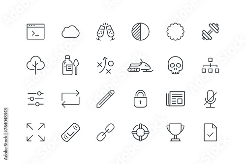 Badge,Brightness,Champagne,Cloud,Consol,Dedent,File check,Goblet,Help support,Link,Microphone,News newspaper,Padlock lock,Pencil,Plaster patch,Refresh,Resize,Settings,set icons, vector illustration