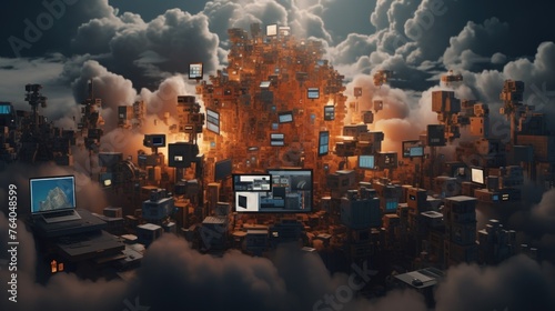 an inviting scene featuring a network of cloud-connected devices. photo