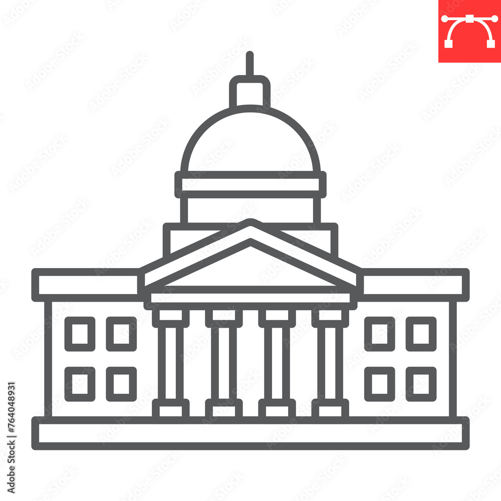 Congress line icon, election and political, government building vector icon, vector graphics, editable stroke outline sign, eps 10.