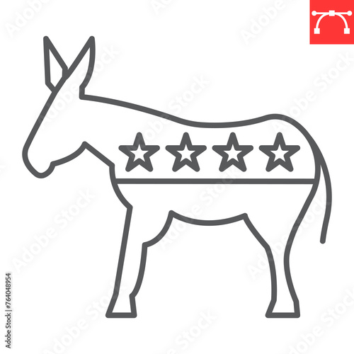 Democratic donkey line icon, election and politician, democratic donkey vector icon, vector graphics, editable stroke outline sign, eps 10.