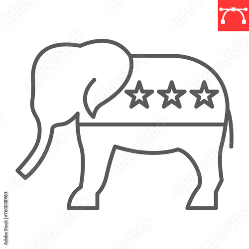 Republican elephant line icon, election and politician, republican elephant vector icon, vector graphics, editable stroke outline sign, eps 10.