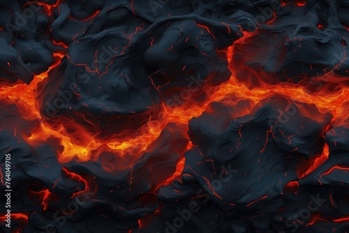 Glowing Molten Lava Flowing During a Nighttime Volcanic Eruption