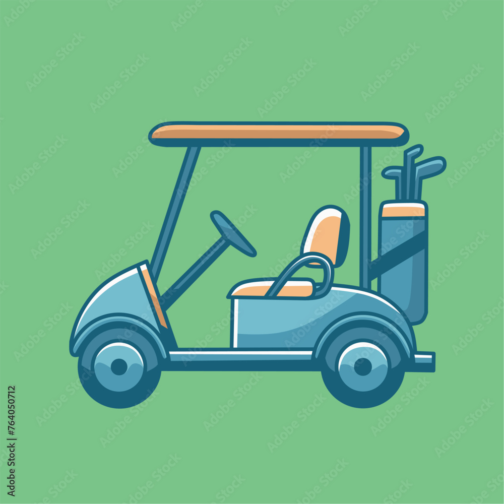 Golf Cart side view isolated in green background. Vector illustration in minimalist design	