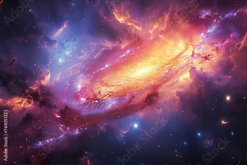 A vibrant and intensely colored nebula with cosmic dust clouds, portraying the dynamic processes of space creation