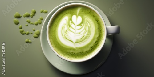 matcha latte in a cup close-up Generative AI