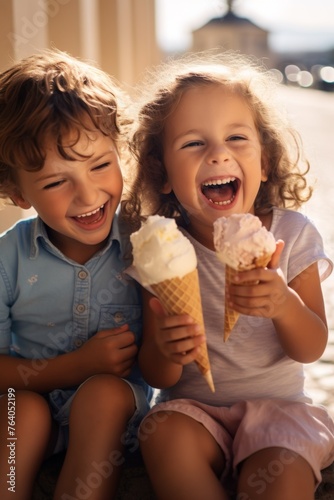 kids eating ice cream fun Generative AI