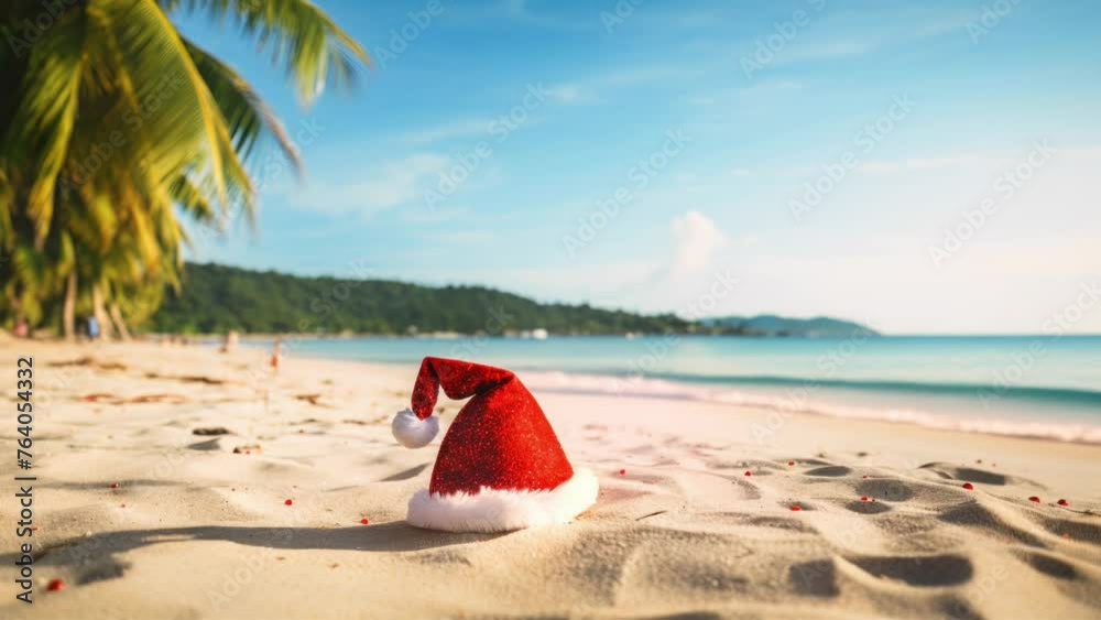 Santa hat adds cheer to the sandy shore, a tropical holiday touch. Santa hat adds cheer to the sandy shore, a tropical holiday touch.