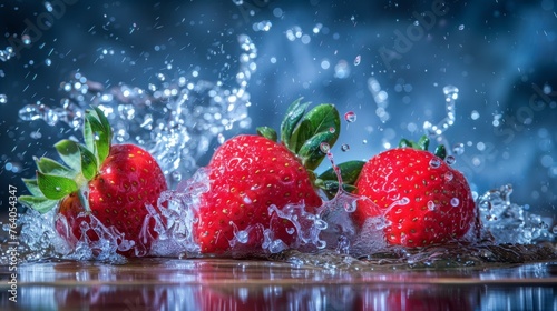 Strawberry and water splash, copy space for Ad