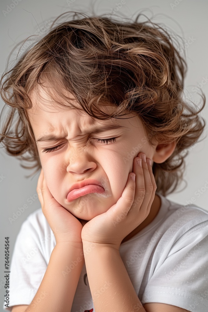 Boy suffering from toothache, touching his cheek feeling painful. Boy suffering from toothache, touching his cheek feeling painful.