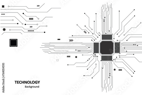 Cyberpunk black circuit diagram on white background. High-tech circuit board connection system. Central Computer Processors CPU concept. technology on white background.