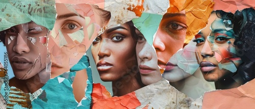 A human face created by combining portraits of men and women of diverse ages and races. Concept of social equality, human rights, freedom, diversity and acceptance. photo