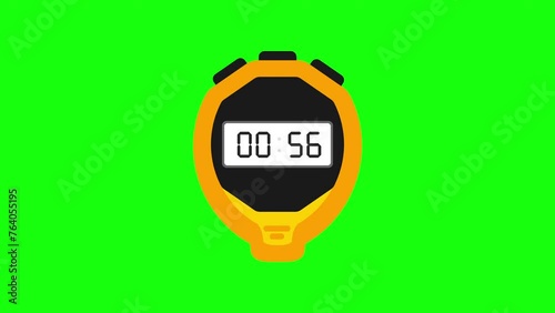 countdown timer 60 seconds to zero on digital stopwatch. futuristic digital countdown timer with green screen background.