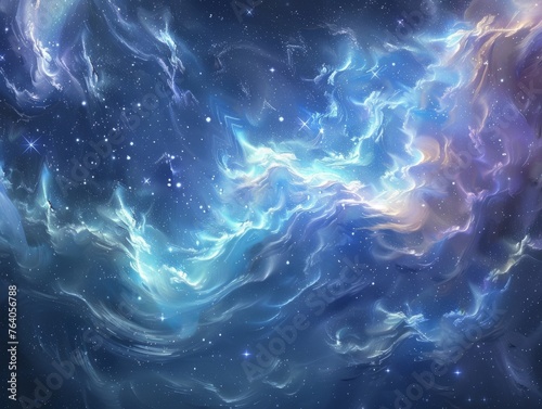 Celestial dreams: Abstract astral composition with swirling star-studded patterns weaving through space.