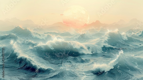 The illustration is designed in a vintage style with a wave backgroundKeywords: English photo