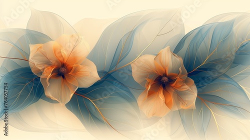 Decorative banner design with natural decorations with an abstract art background made of hand drawn line flowers elements.