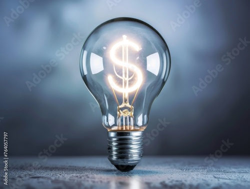 Illuminated Dollar Sign Inside Light Bulb 