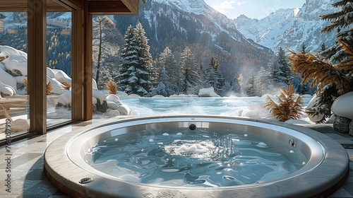 Cozy spa in the mountains. Generative AI. © visoot