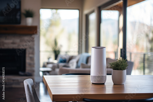 Smart home speaker on table in modern living space