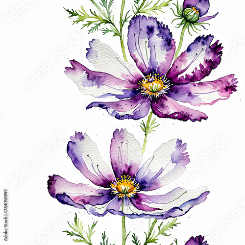 A vibrant and detailed watercolor painting of a purple poppy flower in full bloom  surrounded by buds and greenery  perfect for art enthusiasts  floral designs  and nature-inspired themes.