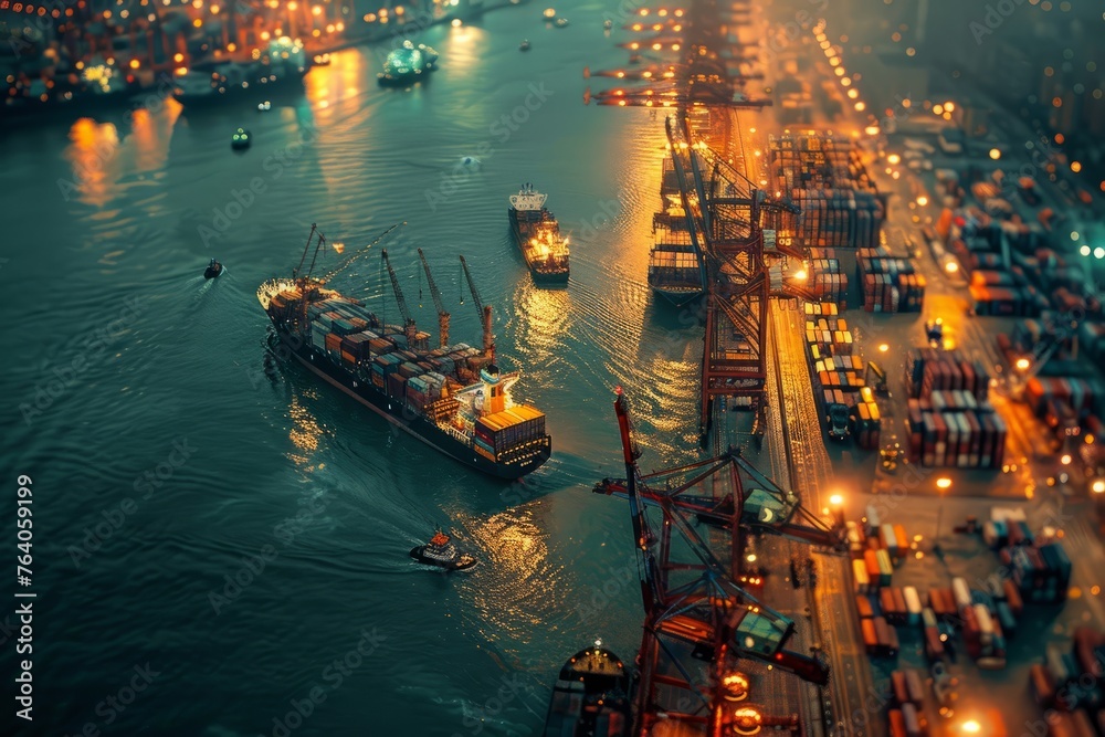 Industrial Scale of Global Trade at Busy Shipping Port
