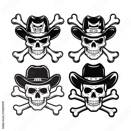Skull crossbones with cowboy hat vector