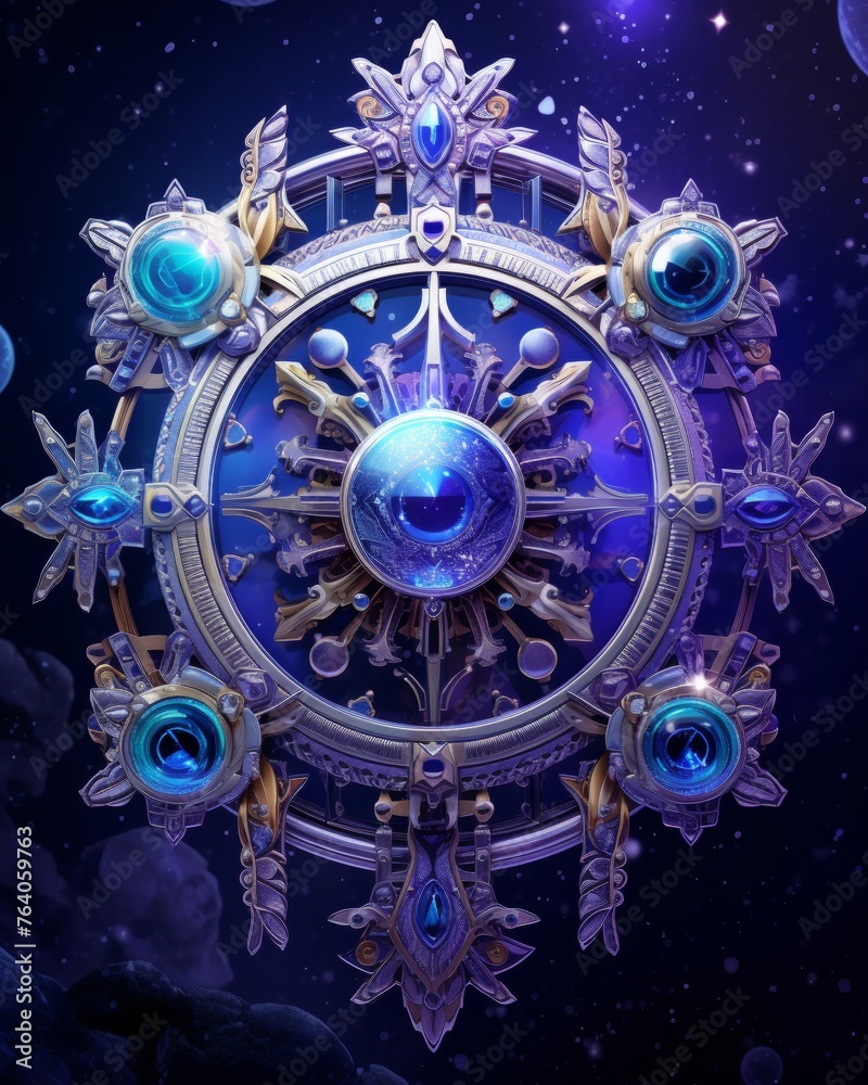 Magical order with precious blue stones for enhancing achievements in computer games