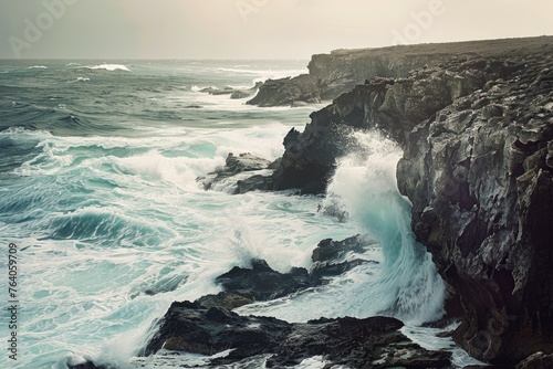 Wild Coastal Scenery, Powerful Ocean Waves Against Cliffs
