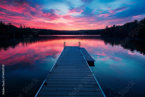 Serene Morning Light on Lake, Sky Ablaze with Colors