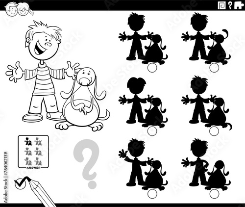 shadow game with cartoon boy and his dog coloring page