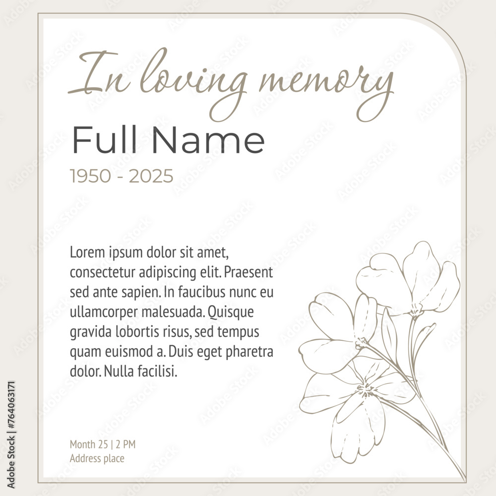 card template funeral with beige flowers