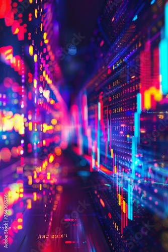 Abstract Neon Lighting Stock Market Day Trader Style Background created with Generative AI Technology