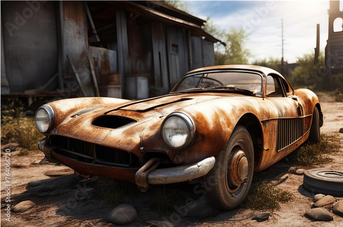 An old rusty car. AI