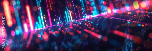 Abstract Neon Lighting Stock Market Day Trader Style Background created with Generative AI Technology