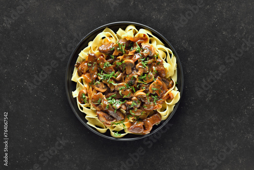  Homemade hearty beef stroganoff with mushrooms and pasta