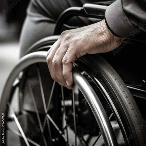 Close-up of a hand on a wheelchair