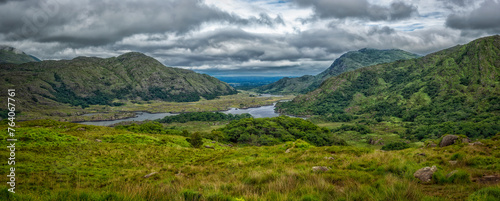 Landscape along the Ring of Kerry - Scenic Green Field Road in Ireland photo