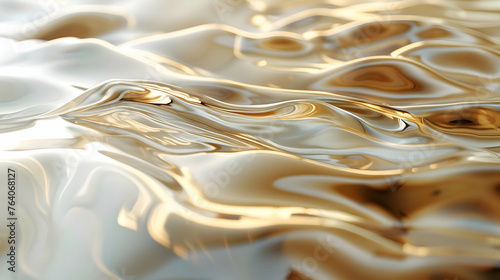 Abstract fluid shiny gold wave shapes close up background. High quality