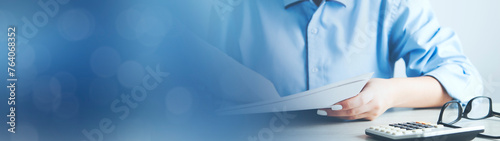 woman hand document with calculator